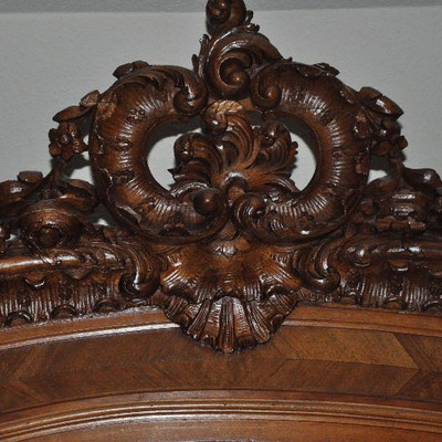 View of Carved Detailing on Bid Package #3-Antique French King Bed Headboard and Wardrobe Set.