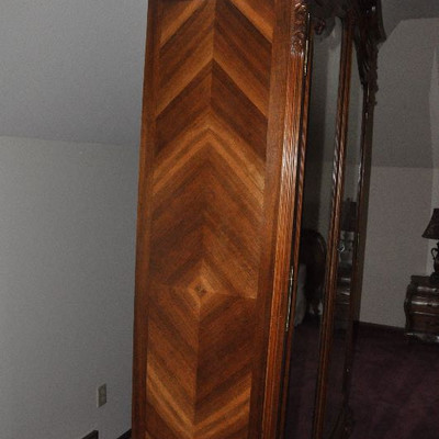 Another view of Bid Package #3-Antique French King Bed Headboard and Wardrobe Set.
