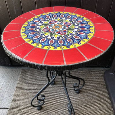 Metal tile top patio table