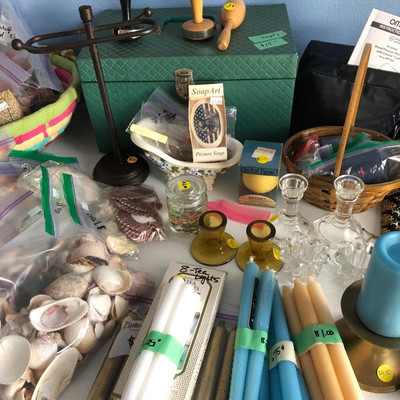Candles, shells, sewing supplies 
