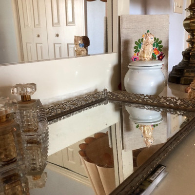 Mirror tray, perfume bottles