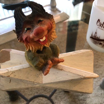 Vintage hand-carved wood troll 