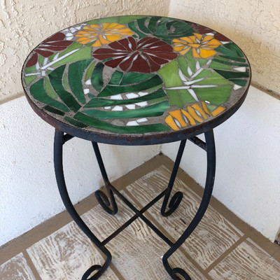 Metal, decorative top patio table