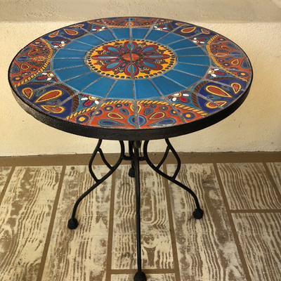 Metal tile top patio table