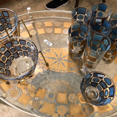 Turquoise and gold mid-century glassware. 