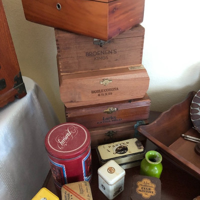 Vintage cigar boxes, tins