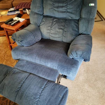 Large blue fabric recliner