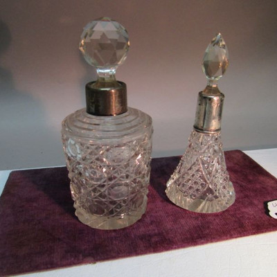 2 English Cut Glass Sterling Perfumes