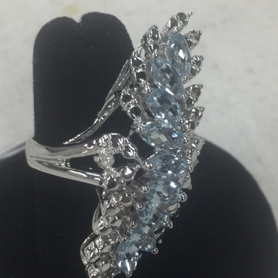 Aquamarine Diamond .925 Silver Ring