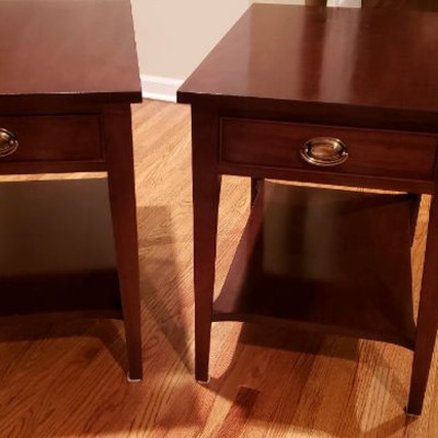 Mahogany end tables with brass handles