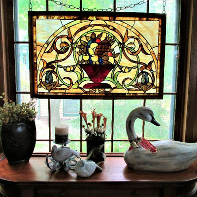 Framed stained glass and decor