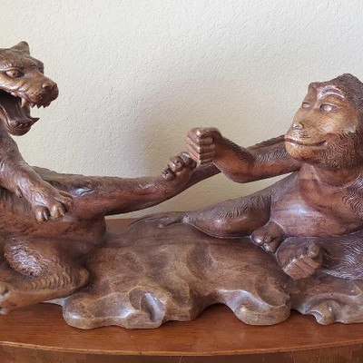 # 162
Monkey and Panther Wooden Carved Statue
Measures approx 40