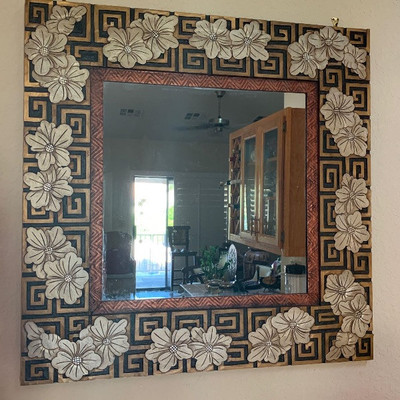 450: 	
Large Framed Mirror
Measures approx 35â€ x 35â€