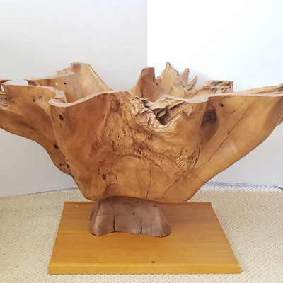 #242 â€¢ Hand Carved Teak Wooden Base for a Glass End Table
Hand carved from roots of a teak tree,  base for a side table, Just add...