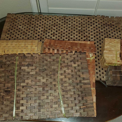 380: 	
Wooden Floor Mat, Placemats and Coasters
Approx 27 placemats and approx 50 Coasters