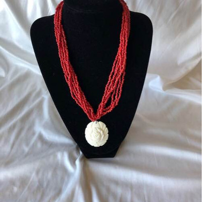 Jay King mine collection coral beads with faux ivory pendant