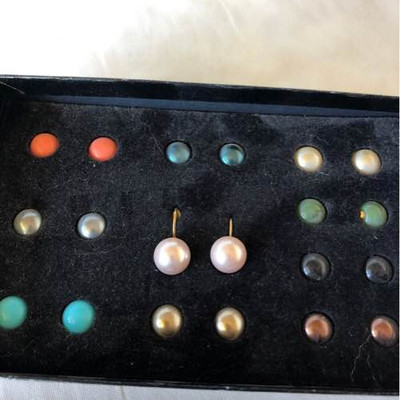 Joan Rivers multi colored stones pearls and turquoise earrings