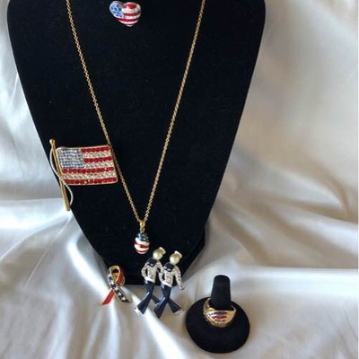 Americana collection Kenneth Jay Lane rhinestone flag pan and others