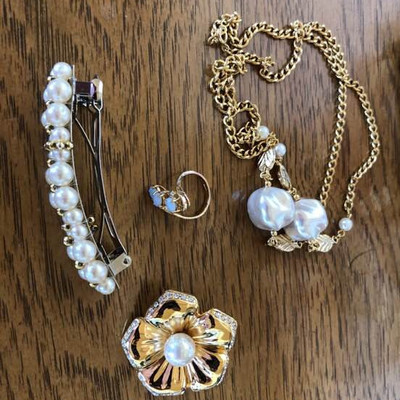 Collection of Faux pearl and gold tone jewelry