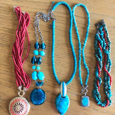 Turquoise and coral necklaces