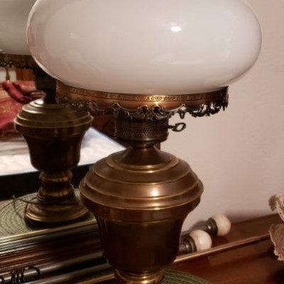 Pre-sale @ $86.00
Large Milk Glass & Brass Lamp  