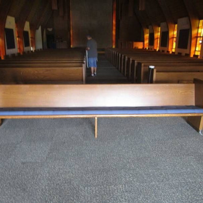 12' Church Pew Blue Upholstered Some may have scra ...