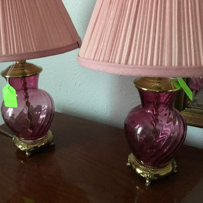 Matching Pair of Cranberry Glass Table Lamps 