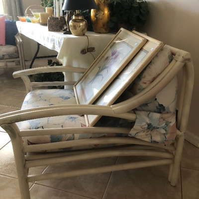 Matching Whitewashed Rattan arm chair - 30W 36D 31H