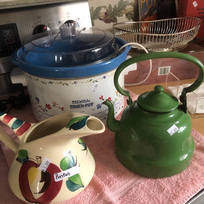 Crockpot, teapot, Puritan pitcher