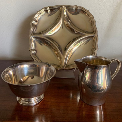 Serling silver divided server and sterling creamer/sugar