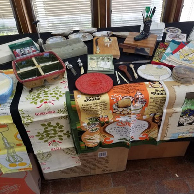 Large Assortment Appetizer Serving Pieces/Unique Linens