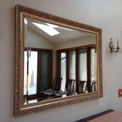 Large Framed Gold Mirror/Beveled Glass