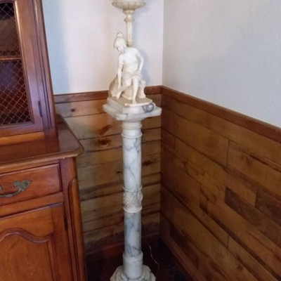 Marble Pedestal w Marble Figurine Lamp