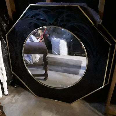Asian Black Lacquer Mirror one of 2.