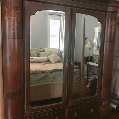 Antique Edwardian mahogany and inlaid armoire $1,495
70 X 21 X 83