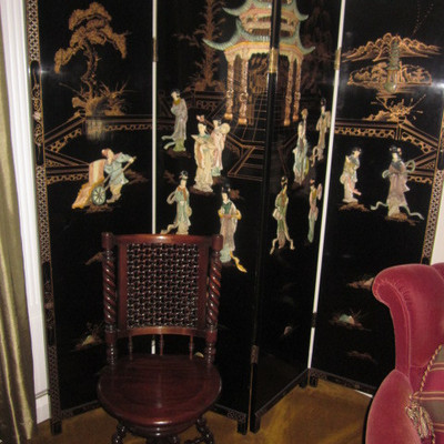Huge Asian Collection Japanese Room Divider Screen Pedestals ~ Antique Victorian High Back Swivel Piano Seat  View Less