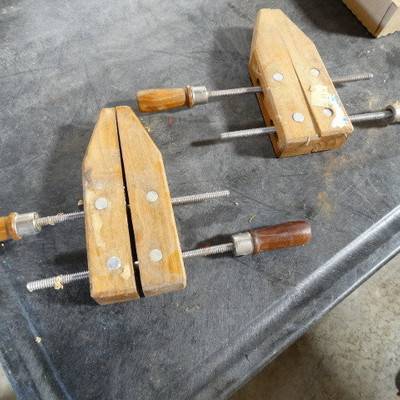 3 Wooden angle clamps.