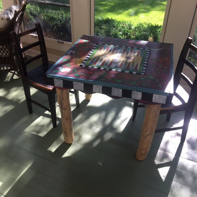 STICKS HAND PAINTED ECLECTIC FOLK ART GAME TABLE