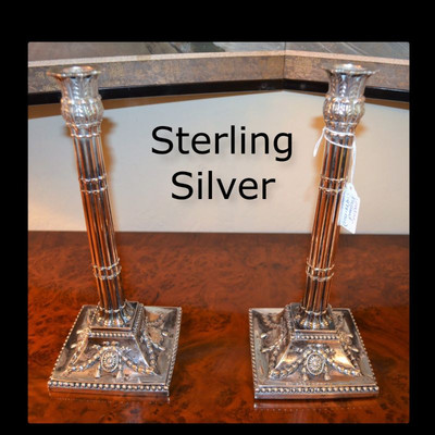 18th century sterling Corinthian column candle holders