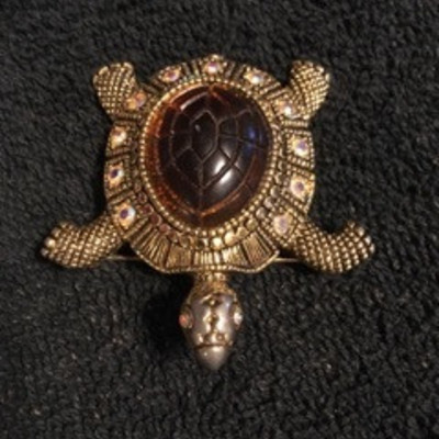 Turtle Brooch Pin with Brown Stone