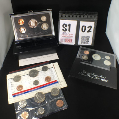1) 1992 Silver Proof Set of 5 coins with "S" mint in hard case

2) 1992 US Mint uncirculated coin set of 5 coins with Mint...