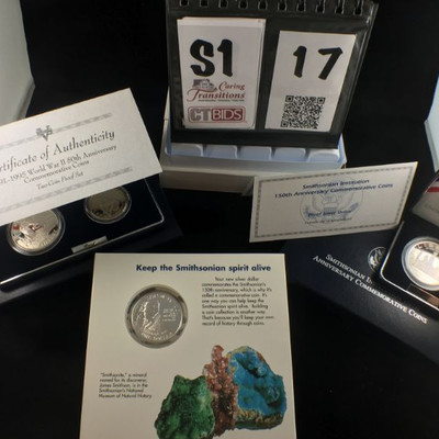 1991-1998 WWII 50th Anniversary Silver Dollar and Clad Half Dollar set.  West Point mint mark. Coin hard cover inside blue velvet box....