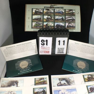 1) 1996 MIPS  C102 Worlds Legendary Steam Locomotives 55 stamps, sheet of 12

12) Locomotive Envelopes with stamps

1) 1996 Big Boy Five...