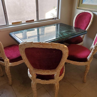 350 - Marble Top Table with Three Chairs
Measures approx 50