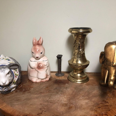 630: Ceramic Rabbits, Brass Vase, Metal Elephant & More
Ceramic Rabbits, Brass Vase, Metal Elephant & More. Measurements 15â€x20â€,...