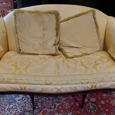 410-Vintage Gold and Yello Couch with Accent Pillows
Measures approx 66