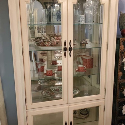 305: 
	
Magnificent large painted mirrored china cabinet with glass shelves.Contents not included
Magnificent painted mirrored china...