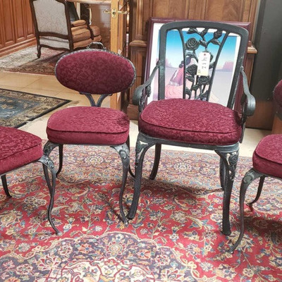 412-	
4 Vintage Maroon Metal Chair Set
3 smaller chairs measure approx 18