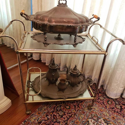 320: 	
Silver Plated Serving Set with Cart
Measures approx. 17