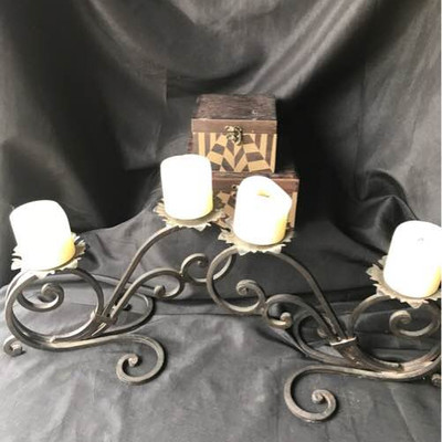 Metal Candelabras and Decorative Boxes